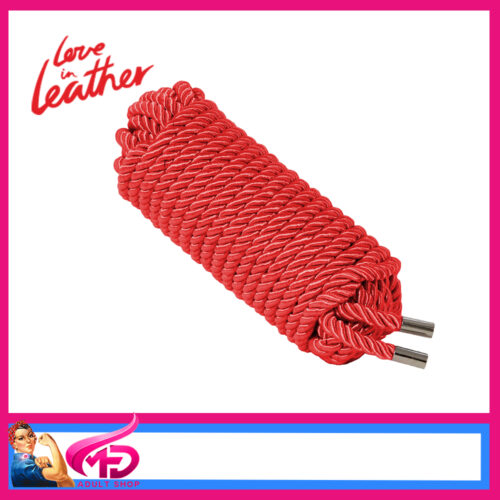 ROP002 Love in Leather | 10 Metres Silk Effect Rope Poly Cotton Core Cotton Weave Cover Metal Ends Red