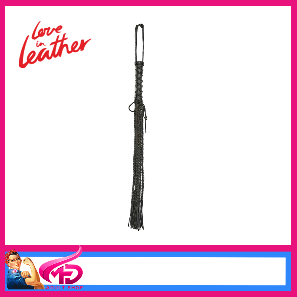 WHI021A Love in Leather Genuine Leather 60cm Corset Weave Plaited Flogger Black