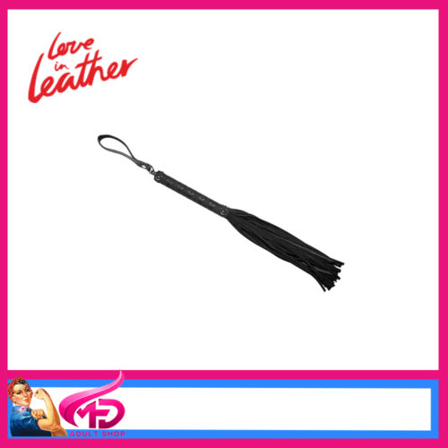 WHI007 Love In Leather Latex Handle Suedette Flogger Whip 40cm Black