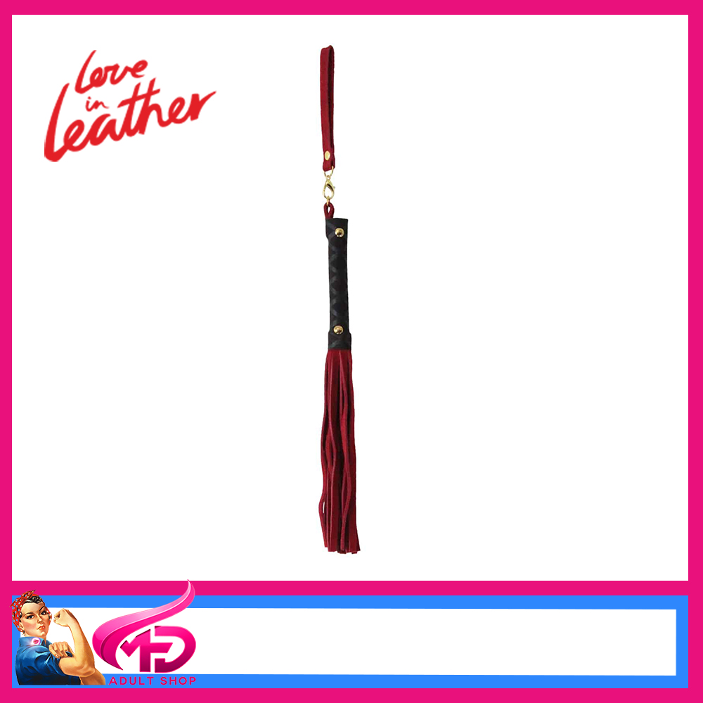 WHI05 Love in Leather Latex Handle Suedette 27cm Mini Flogger Whip Red