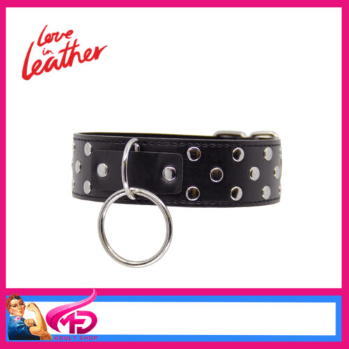 B-COL05BLK Berlin Baby Dome Studded 2 Way Collar 34.5-45cm Neck Big O Ring