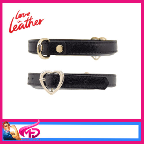 COL062 Love in Leather Genuine Leather Choker 32-41cm Neck Collar Gold Black