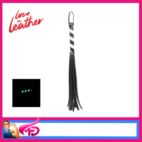 WHI068 Love in Leather Glow In The Dark Whip Flogger Pu Leather 45cm Black