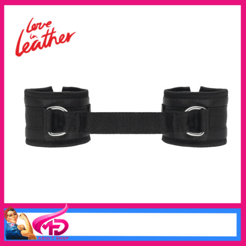 HAN036 Love in Leather Padded 32cm Satin Hand Cuffs Hook & Loop Adjustable Black