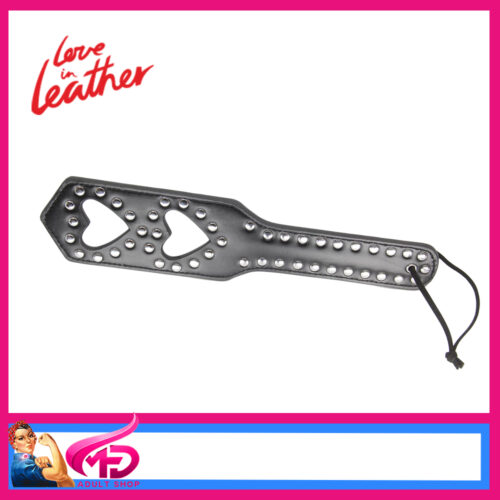 B-PAD11 Berlin Baby Faux Leather Heart Studded Paddle 34.5cm Black