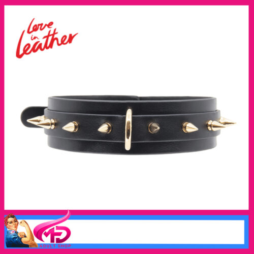 B-COL072 Love In Leather Spiked Collar 32.5-45cm Choker Flat Pu Leather