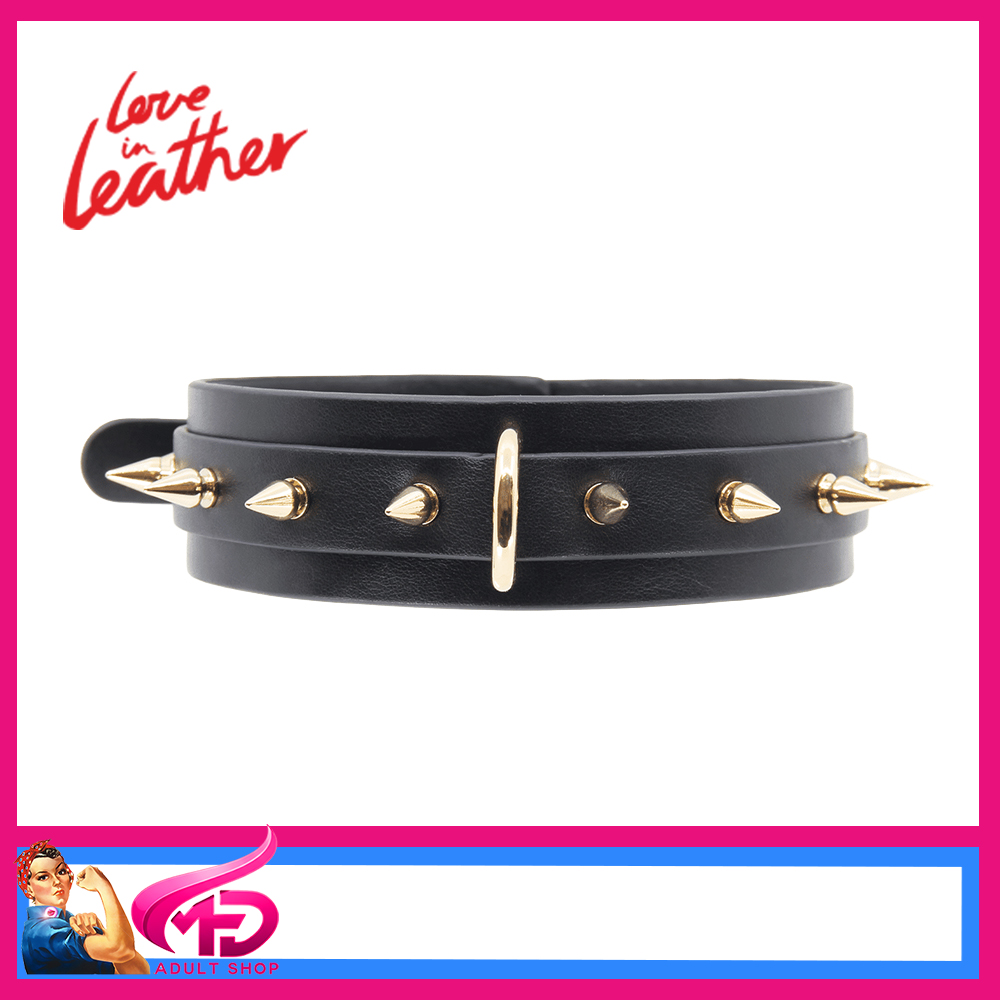 B-COL072 Love In Leather Spiked Collar 32.5-45cm Choker Flat Pu Leather