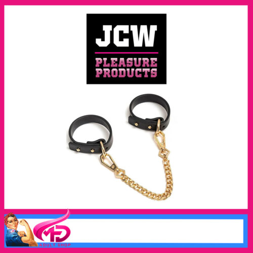 JCW Slimline Pu Leather 2 Notch Handcuffs Pu Leather Gold Hardware