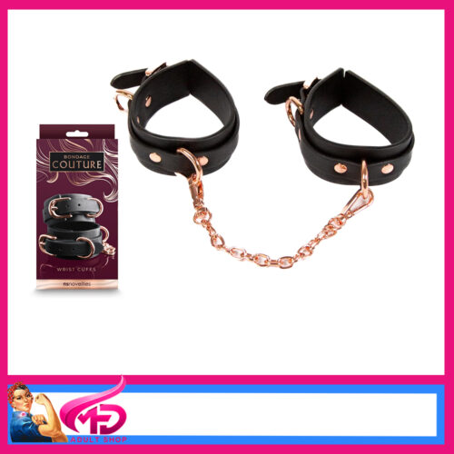 NS Novelties | Quality Bondage Couture Wrist Cuffs Black/Rose Gold