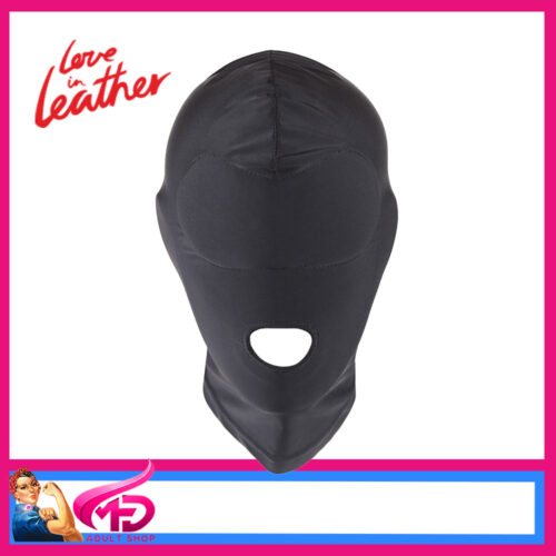 HOOD001B Love In Leather Spandex Mouth Hole Open Head Hood Mask Black
