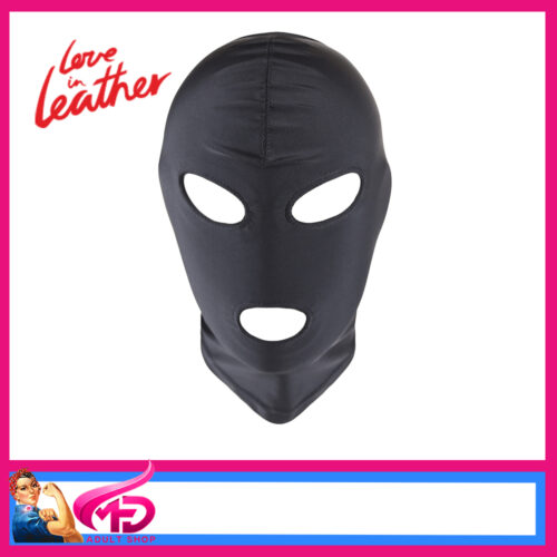 HOOD001A Love In Leather Spandex Mouth Eyes Open Head Hood Mask Black