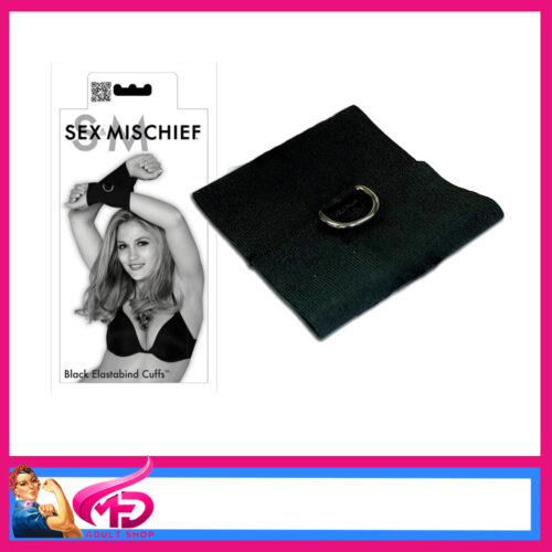 S&M Black Elastabind Cuffs Wrist Restraint Large Stretchy Comfy D Ring