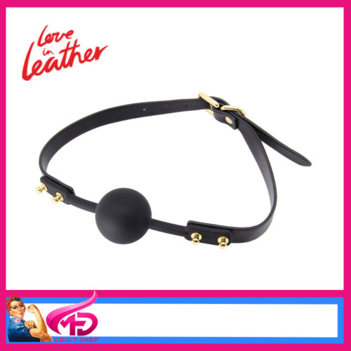 GAG070GLD Love in Leather Solid Silicone Ball Gag Gold Accent Pu Leather