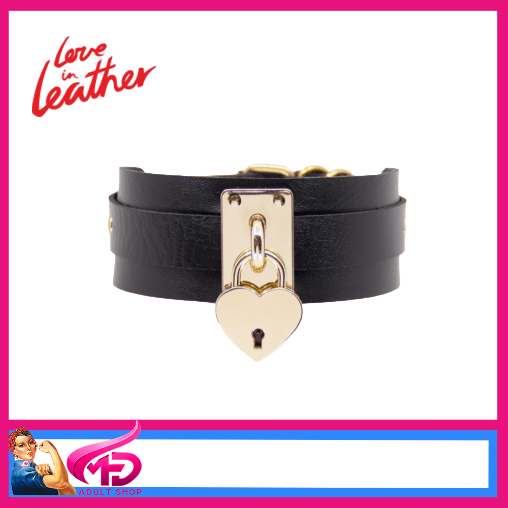 COL069GLD Love in Leather Chocker Collar Gold Hardware Slim 27.5cm -39cm Neck