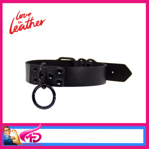 CHO021 Love In Leather Raw Edge Black Hardware Collar Choker 31.5-41.5cm