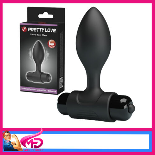 Pretty Love  | Vibra Butt Plug 8.6cm x 2.7cm 10 Speed Battery Silicone Black